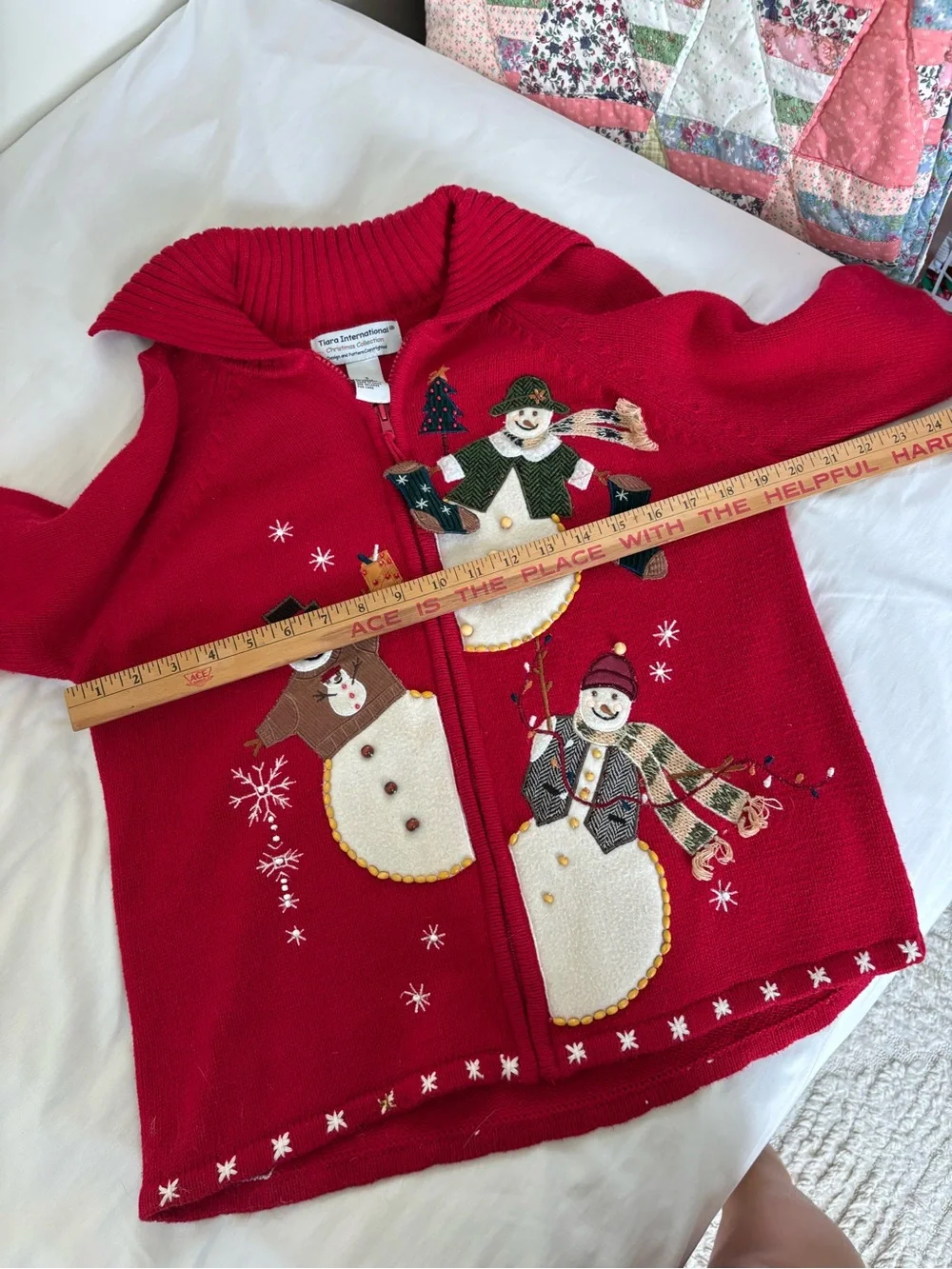 Vintage cottagecore Christmas Snowman Holiday Zip Cardigan Sweater